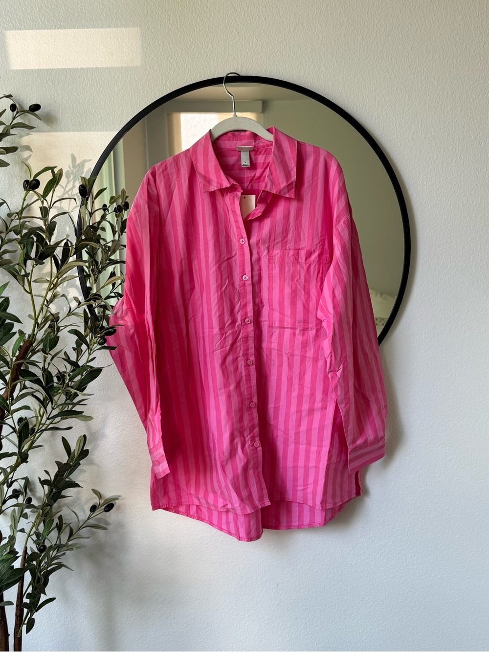 a new day Pink Striped Button-Down Cotton Shirt L